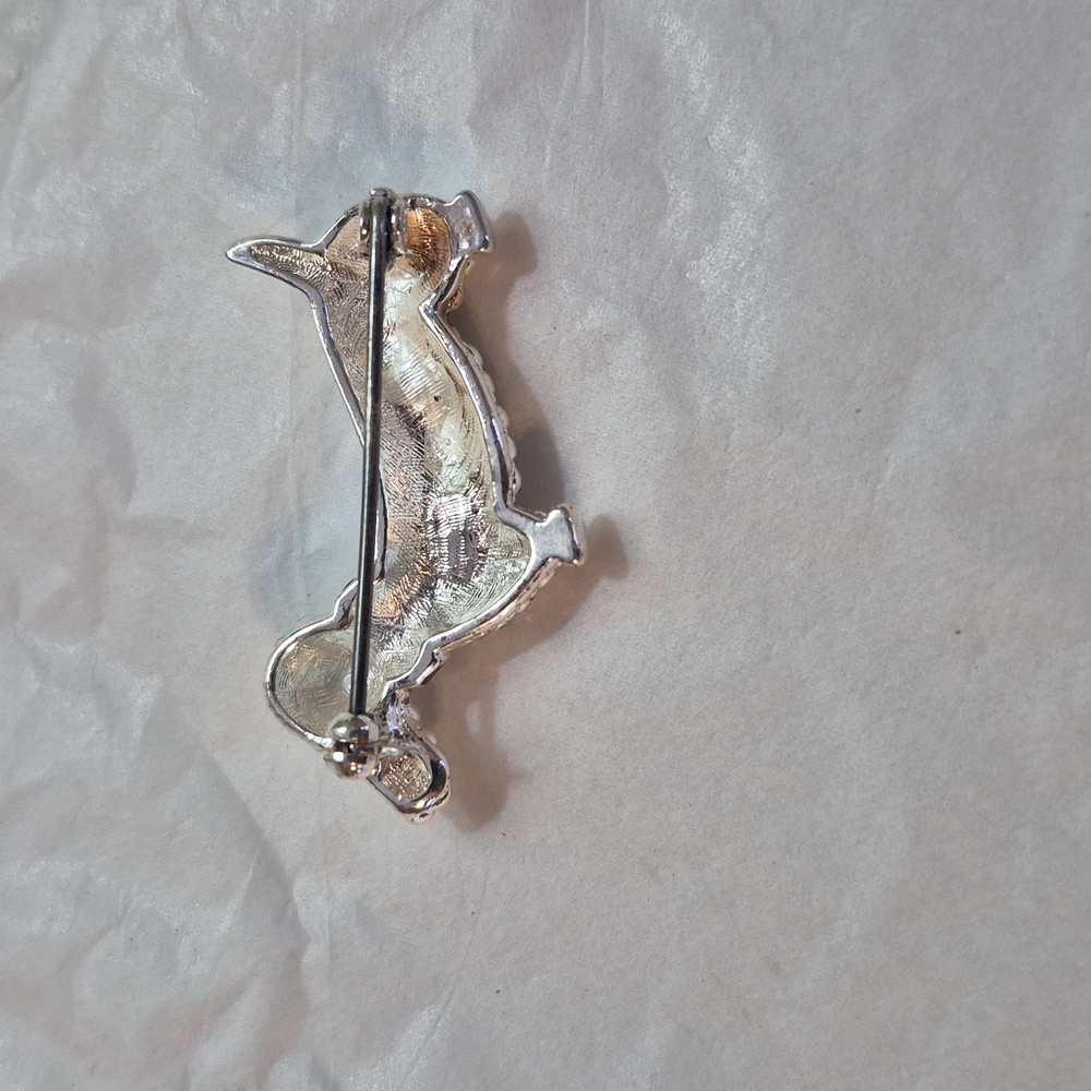 Sparkling Silver Dog Brooch - Picture 2 of 2